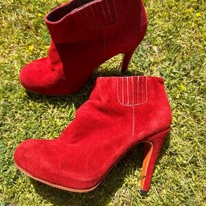 Rachel Comey Oxblood Red Suede Leather Platform Booties